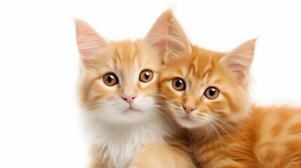 Adorable Ginger Kittens Cuddling on a White Background.