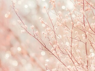 Naklejka premium Winter's Delicate Embrace: Frozen branches adorned with delicate frost, bathed in soft, pastel light, create a serene and ethereal winter scene.