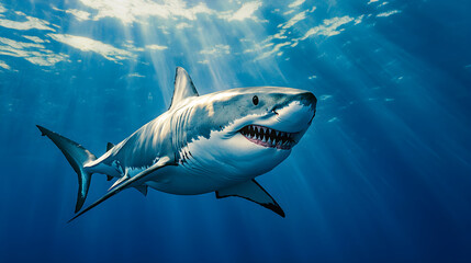 Fototapeta premium Majestic Oceanscape: The Power and Grace of Shark Jaws in Natural Habitat