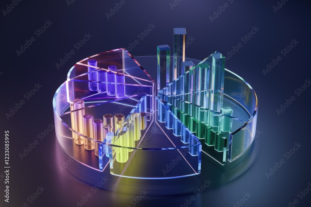Aufkleber A 3D glass representation of a pie chart and bar graph showcasing data analysis and visualization.