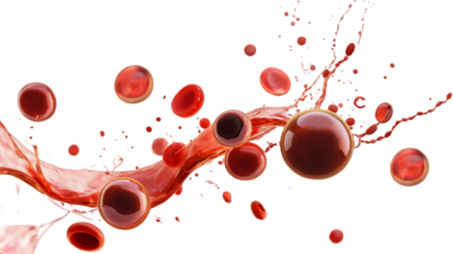 Red blood cells flowing in plasma human body medical transparent PNG background