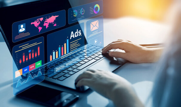 Ads dashboard screen digital.Digital marketing concept.Online advertising ,digital marketing and ad on internet to targeted customers.	
Digital marketing concept.