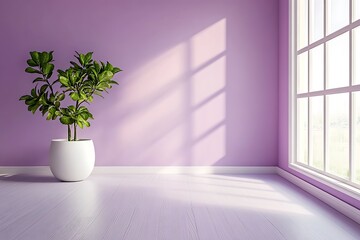 A vacant room painted in pastel purple, complemented by a gradient abstract background, offers an excellent space for showcasing your product.