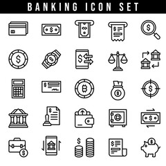 Banking icon line art collection, finance icon vector ,savings icons packs