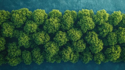 Naklejka premium Aerial View of Lush Green Trees by Water