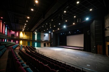 Dark and empty interior with colorful accents, empty space, urban feel, eclectic style