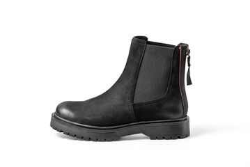 Female casual flat leather ankle boots. Isolated on a white background with clipping path included