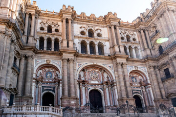 Fototapeta premium Malaga Cathedral, facade of the Christian church, Andalusia, Spain.