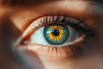 Naklejka premium Nahaufnahme eines menschlichen Auges mit grün-blauer Iris