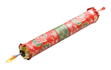 A Vibrant Chinese New Year Firecracker Rocket Symbolizing Prosperity Isolated on Transparent Background.