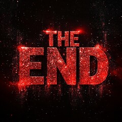 A glowing 3D "The End" sign with a futuristic neon red glow, set against a dark, textured background. Ideal for movie credits, presentations, or advertising.