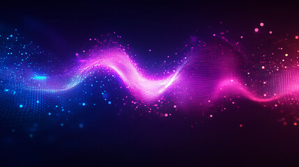 Fototapeta premium Futuristic digital soundwave, neon lights, glowing blue and purple tones, cinematic sci-fi background, cyberpunk style, high-resolution, abstract music theme