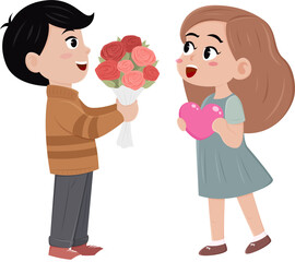 Boy and Girl sweet love valentine wedding cartoon cute illustration design