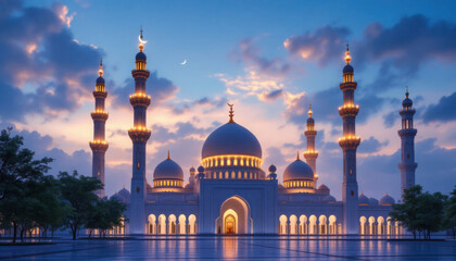 Obraz premium Majestic Mosque at Twilight: A Serene Islamic Landmark