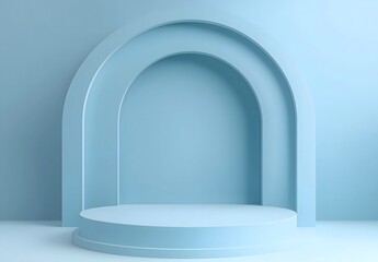 Minimalistic product display podium with soft blue background in modern style