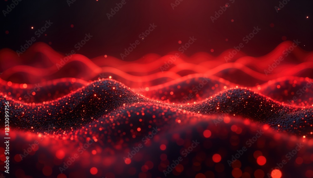 Poster abstract red tech background with glowing particles. dynamic pattern. futuristic design. suitable fo
