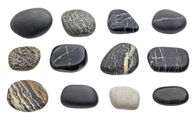 A Culturally Significant Collection of Healing Stones for Energy and Balance Isolated on Transparent Background.