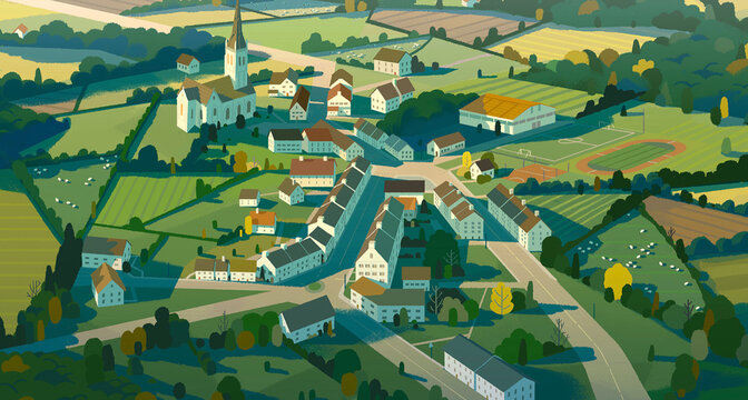 aerial view of a village