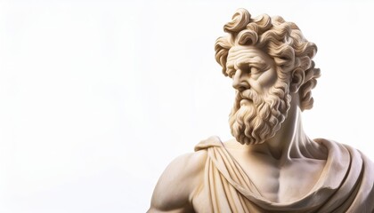 Naklejka premium Mighty Aristotle: A Powerful Sculpture on a White Background