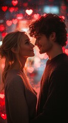 Portrait of teenage lovers on Valentine background
