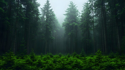 Obraz premium Misty forest path, trees, nature, landscape, background, serenity, wallpaper