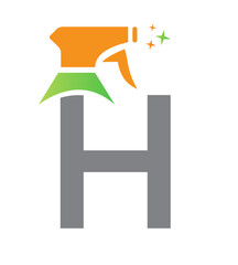 Initial Letter H House Cleaning Logo Concept With Hygiene Sprays Symbol
