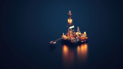 Fototapeta premium A futuristic drilling rig machine extracting resources on a deep navy background.
