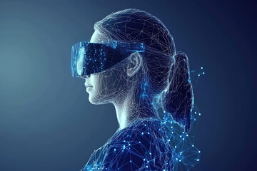 Glowing wireframe of a judge presiding over a courtroom, symbolizing justice and authority