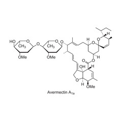 Avermectin A1a skeletal structure.Macrocyclic Lactone compound schematic illustration. Simple diagram, chemical structure.