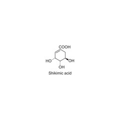 Shikimic acid skeletal structure.Cyclohexene Tertiary Alcohol compound schematic illustration. Simple diagram, chemical structure.