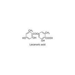 Lecanoric acid skeletal structure.Organic Acid compound schematic illustration. Simple diagram, chemical structure.