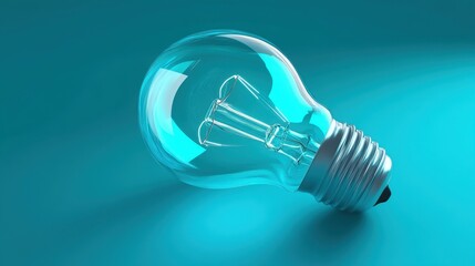 A glowing LED bulb floating in mid-air on a neon cyan background.