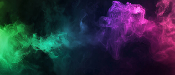 Naklejka premium A dark background featuring a gradient of green, purple, and pink hues. The smooth color transitions create a dynamic and vibrant effect, offering a visually striking and modern design