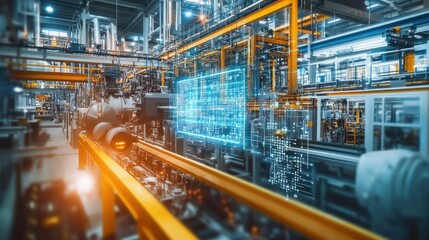 A high-tech industrial sensor with digital data overlays on a bright white background.