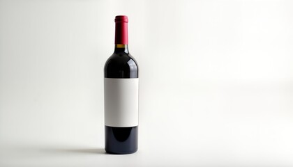 Fototapeta premium Blank label red wine bottle isolated on white background. Product mockup for design presentation. Suitable for advertising winery branding. Elegance, luxury beverage. Full bottle. Clean presentation.