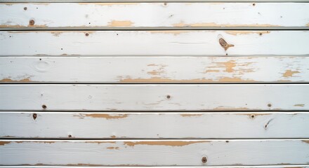 Fototapeta premium Whitewashed weathered wooden planks form horizontal pattern. Natural wood grain, distressing show through white paint. Perfect for rustic farmhouse design. Ideal as background backdrop for home