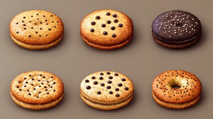 Assorted Round Cookies with Various Toppings Displayed