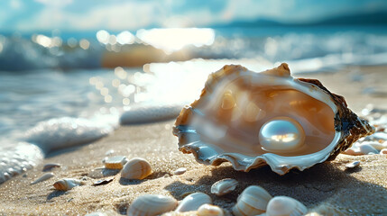 Pearl Oyster Shell on Beach - Luxury Natural Gem Photography