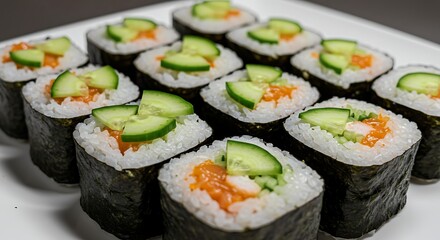 Delicious Salmon Cucumber Sushi Rolls Fresh Japanese Cuisine