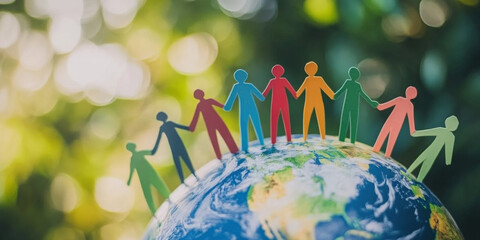 Many colorful cutout paper people over solid background. International day for tolerance. Inclusion, diversity and acceptance concept. 
