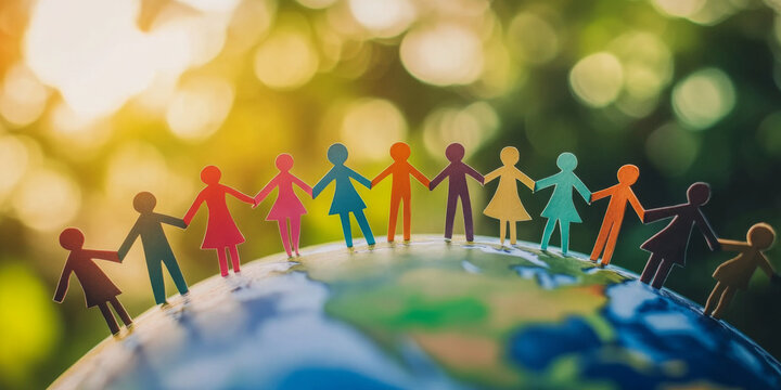 Many colorful cutout paper people over solid background. International day for tolerance. Inclusion, diversity and acceptance concept. 
