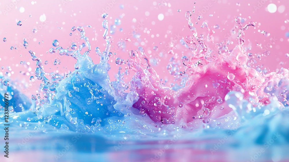 Poster pink and blue liquid splashing dynamically