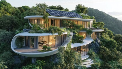 Obraz premium Eco-Friendly Cliffside Mansion: A Sustainable Dream Home