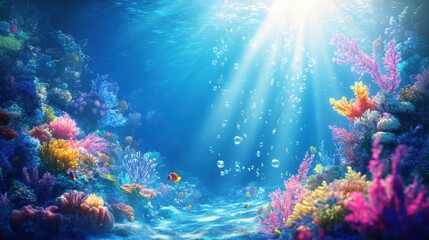 Fototapeta premium Vibrant Underwater Coral Reef Scene With Fish