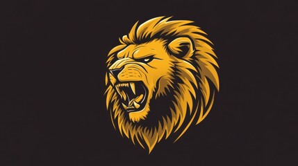 Obraz premium Bold and striking 2D logo of an angry lion in gold, perfect for brands seeking a fierce and memorable identity.