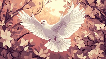 Sacramental First Communion Illustration featuring Dove and Branch - Flat Vector Design