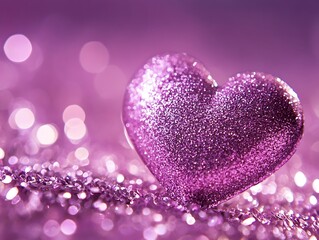 Obraz premium Sparkling Purple Heart with Glitter and Bokeh Background