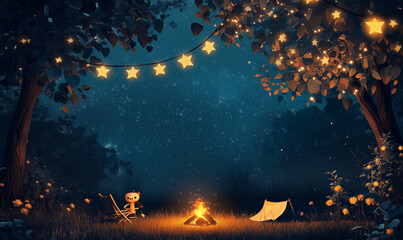 Stickman Hosting a Campfire Story Night Under the Stars – Sharing Tales Around the Fire