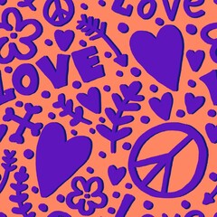 Kids scribble seamless love hearts and peaceful sight pattern for 14 February wrapping paper and fabrics and party accessories and fashion textiles
