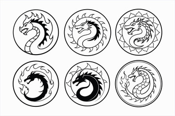 Set of dragon mandala vector illustration.